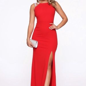 Fashionnova Dress Red Maxi Silver Rhinestones NWT